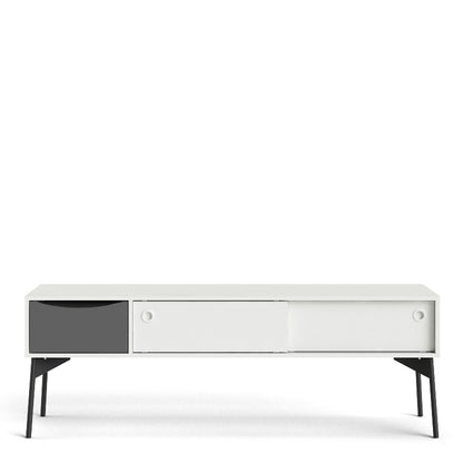 Fur TV Unit w/ 2 Sliding Doors 1 Drawer in Grey & White - White Tree Furniture