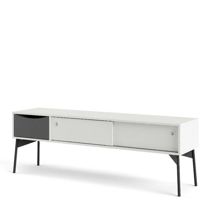 Fur TV Unit w/ 2 Sliding Doors 1 Drawer in Grey & White - White Tree Furniture