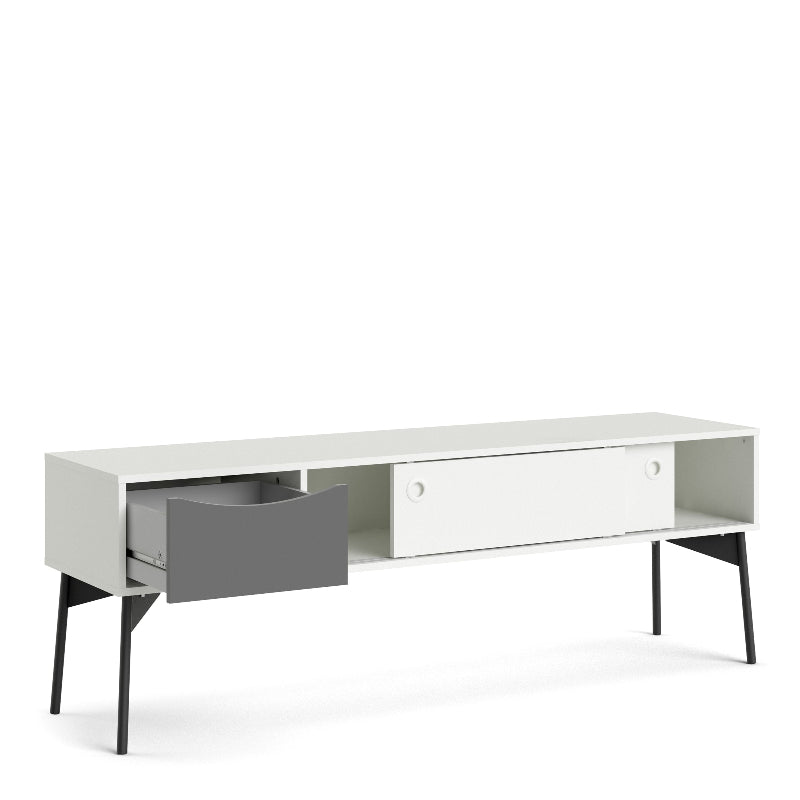 Fur TV Unit w/ 2 Sliding Doors 1 Drawer in Grey & White - White Tree Furniture