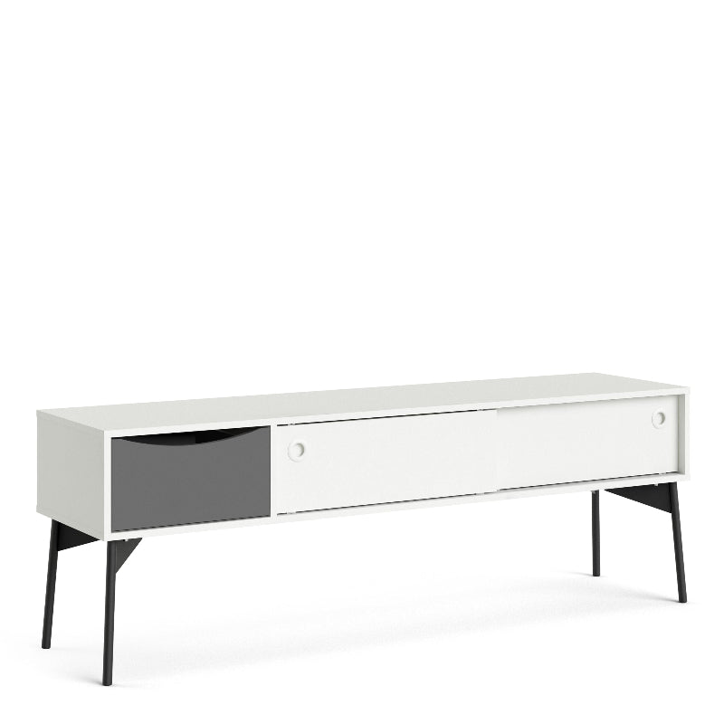 Fur TV Unit w/ 2 Sliding Doors 1 Drawer in Grey & White - White Tree Furniture