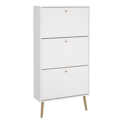 Cumbria White Shoe Cabinet w/ 3 Flip Down Doors - White Tree Furniture