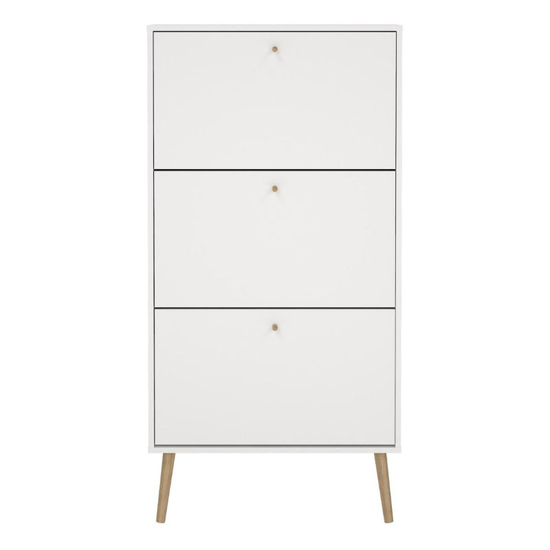 Cumbria White Shoe Cabinet w/ 3 Flip Down Doors - White Tree Furniture