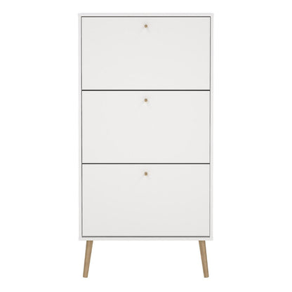 Cumbria White Shoe Cabinet w/ 3 Flip Down Doors - White Tree Furniture