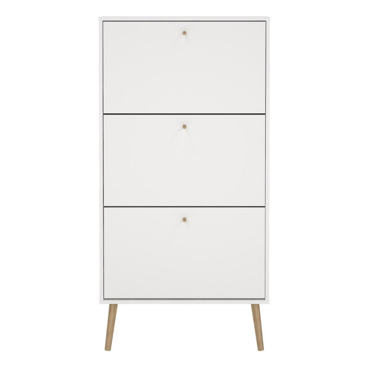 Cumbria White Shoe Cabinet w/ 3 Flip Down Doors - White Tree Furniture