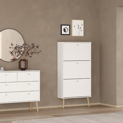 Cumbria White Shoe Cabinet w/ 3 Flip Down Doors - White Tree Furniture