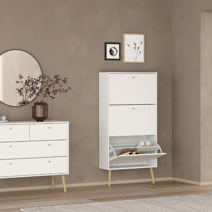 Cumbria White Shoe Cabinet w/ 3 Flip Down Doors - White Tree Furniture