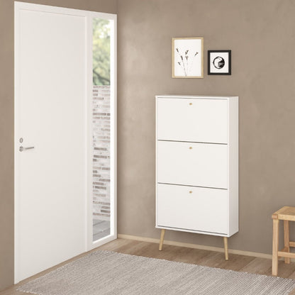 Cumbria White Shoe Cabinet w/ 3 Flip Down Doors - White Tree Furniture