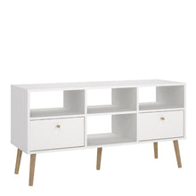 Cumbria White TV Unit w/ 2 Drawers & Oak Legs - White Tree Furniture