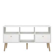 Cumbria White TV Unit w/ 2 Drawers & Oak Legs - White Tree Furniture