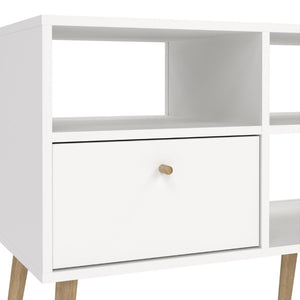 Cumbria White TV Unit w/ 2 Drawers & Oak Legs - White Tree Furniture