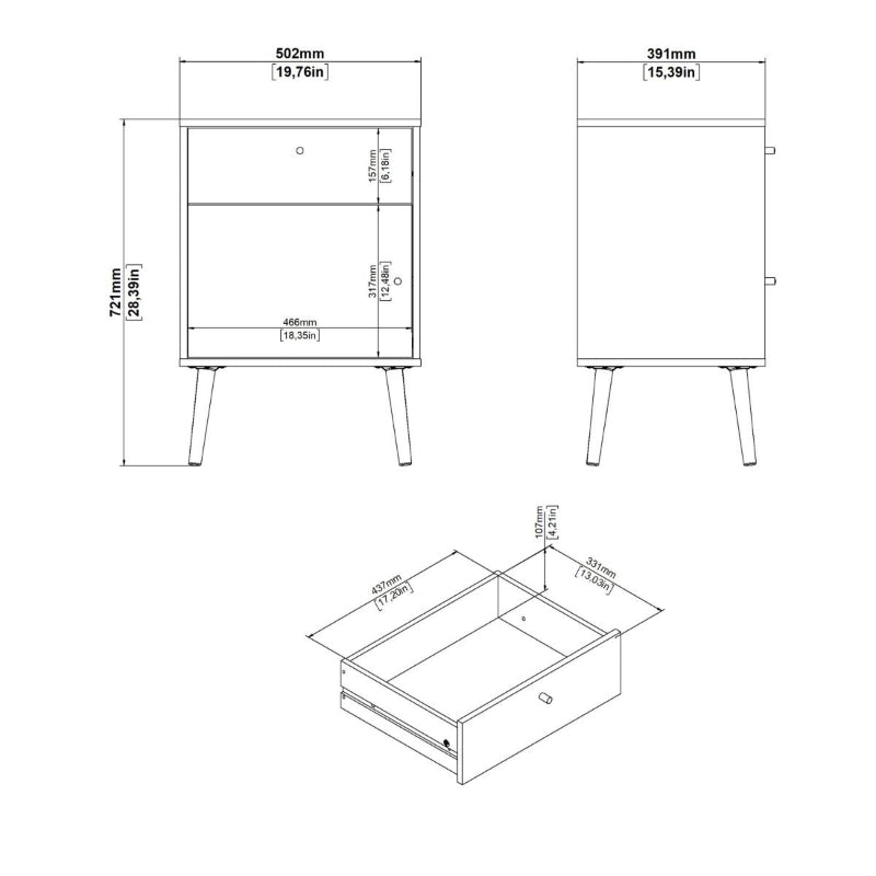 Cumbria White Bedside Table w/ Oak Legs - White Tree Furniture