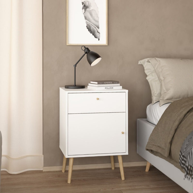 Cumbria White Bedside Table w/ Oak Legs - White Tree Furniture