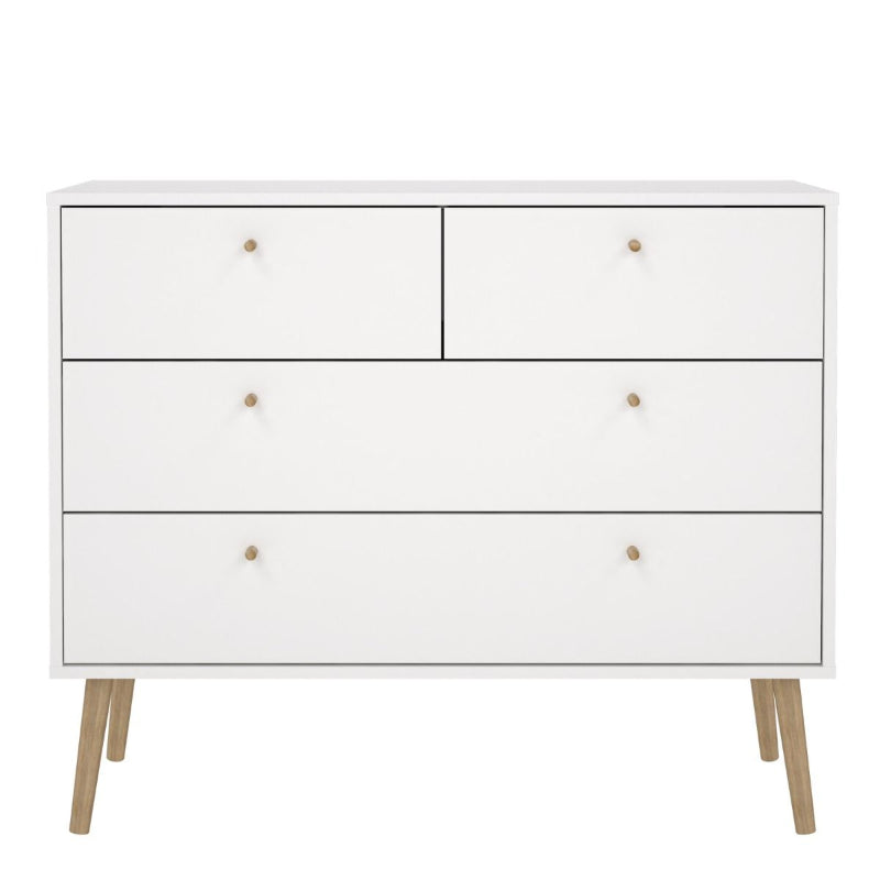 Cumbria White Chest of Drawers 2+2 w/ Oak Legs - White Tree Furniture