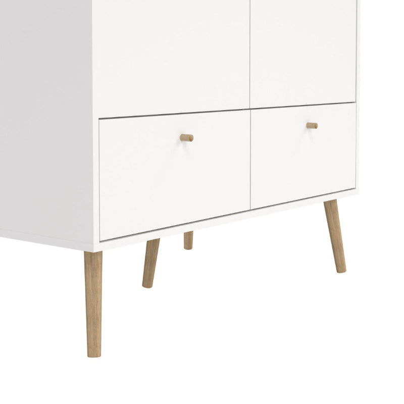 Cumbria White Double Wardrobe w/ 2 Drawers & Oak Legs - White Tree Furniture