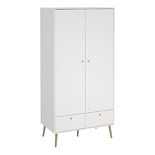 Cumbria White Double Wardrobe w/ 2 Drawers & Oak Legs - White Tree Furniture