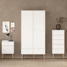 Cumbria White Double Wardrobe w/ 2 Drawers & Oak Legs - White Tree Furniture