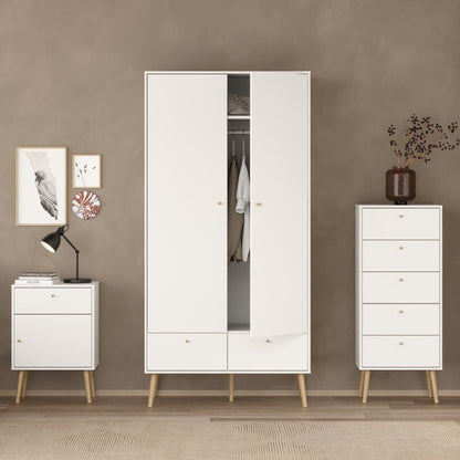 Cumbria White Double Wardrobe w/ 2 Drawers & Oak Legs - White Tree Furniture