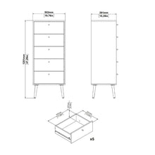 Cumbria White Narrow Chest 5 Drawers w/ Oak Legs - White Tree Furniture