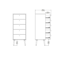 Cumbria White Narrow Chest 5 Drawers w/ Oak Legs - White Tree Furniture