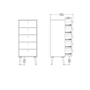 Cumbria White Narrow Chest 5 Drawers w/ Oak Legs - White Tree Furniture