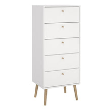 Cumbria White Narrow Chest 5 Drawers w/ Oak Legs - White Tree Furniture