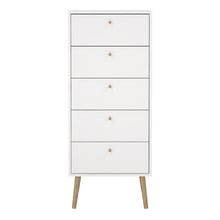 Cumbria White Narrow Chest 5 Drawers w/ Oak Legs - White Tree Furniture