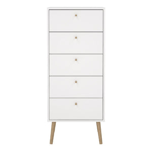 Cumbria White Narrow Chest 5 Drawers w/ Oak Legs - White Tree Furniture