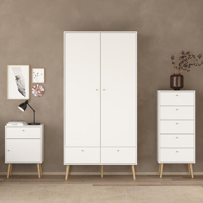 Cumbria White Narrow Chest 5 Drawers w/ Oak Legs - White Tree Furniture