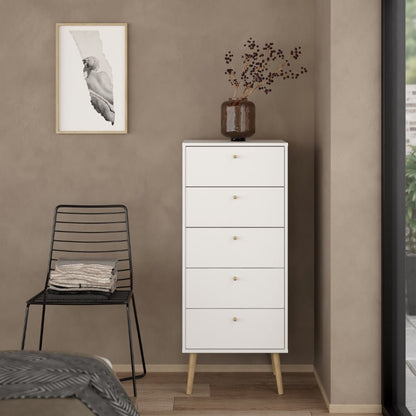 Cumbria White Narrow Chest 5 Drawers w/ Oak Legs - White Tree Furniture