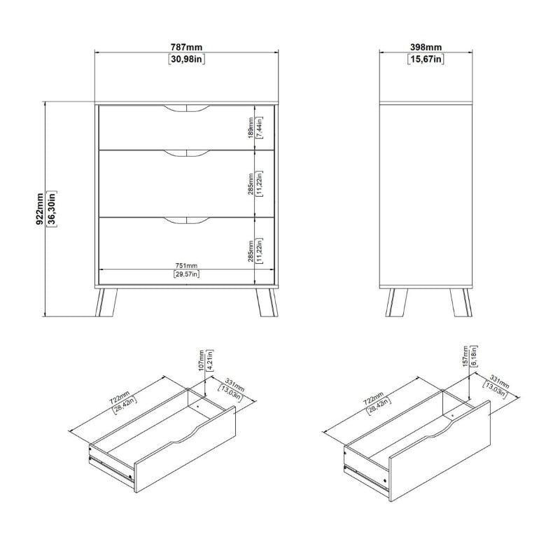 Ikast Chest 3 Drawers in Jackson Hickory & White - White Tree Furniture