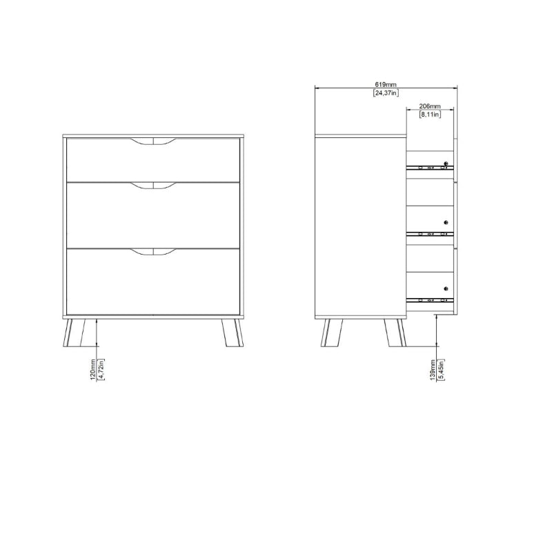 Ikast Chest 3 Drawers in Jackson Hickory & White - White Tree Furniture