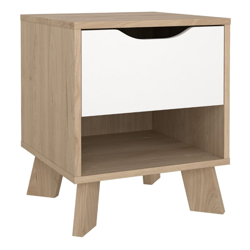 Ikast BedsideTable w/ 1 Drawer in Jackson Hickory & White - White Tree Furniture