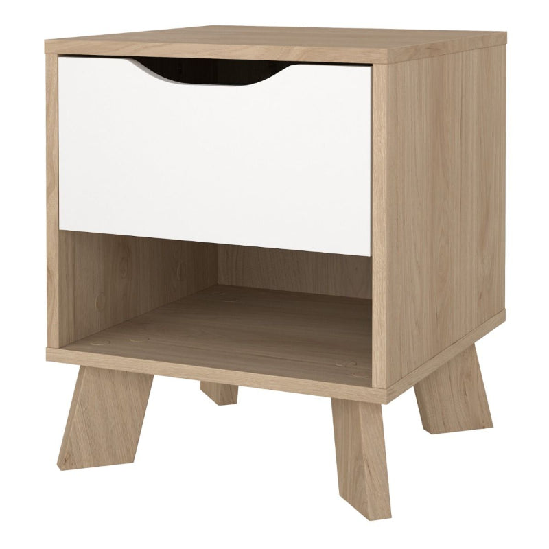 Ikast BedsideTable w/ 1 Drawer in Jackson Hickory & White - White Tree Furniture