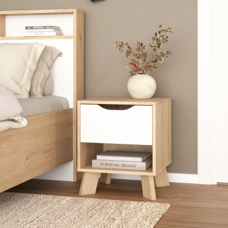 Ikast BedsideTable w/ 1 Drawer in Jackson Hickory & White - White Tree Furniture