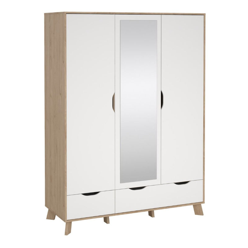 Ikast Wardrobe w/ 3 Doors & 2 Drawers & Mirror - White Tree Furniture