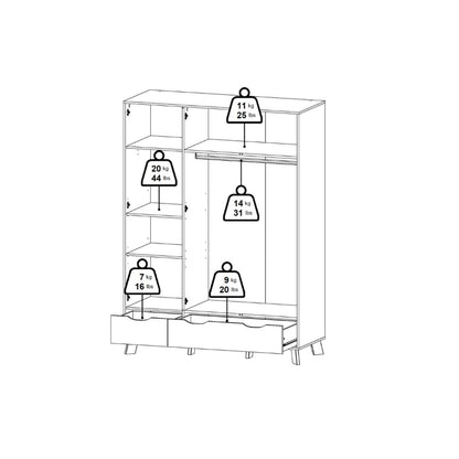 Ikast Wardrobe w/ 3 Doors & 2 Drawers & Mirror - White Tree Furniture