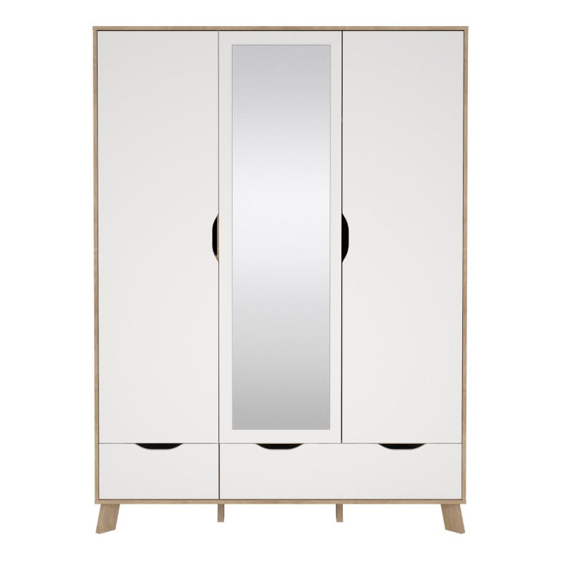 Ikast Wardrobe w/ 3 Doors & 2 Drawers & Mirror - White Tree Furniture