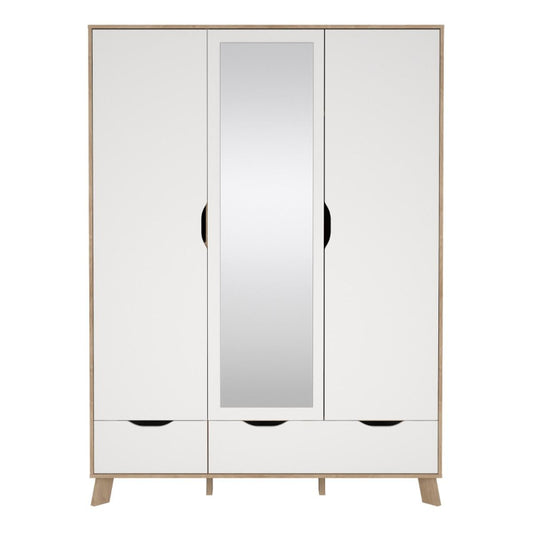 Ikast Wardrobe w/ 3 Doors & 2 Drawers & Mirror - White Tree Furniture