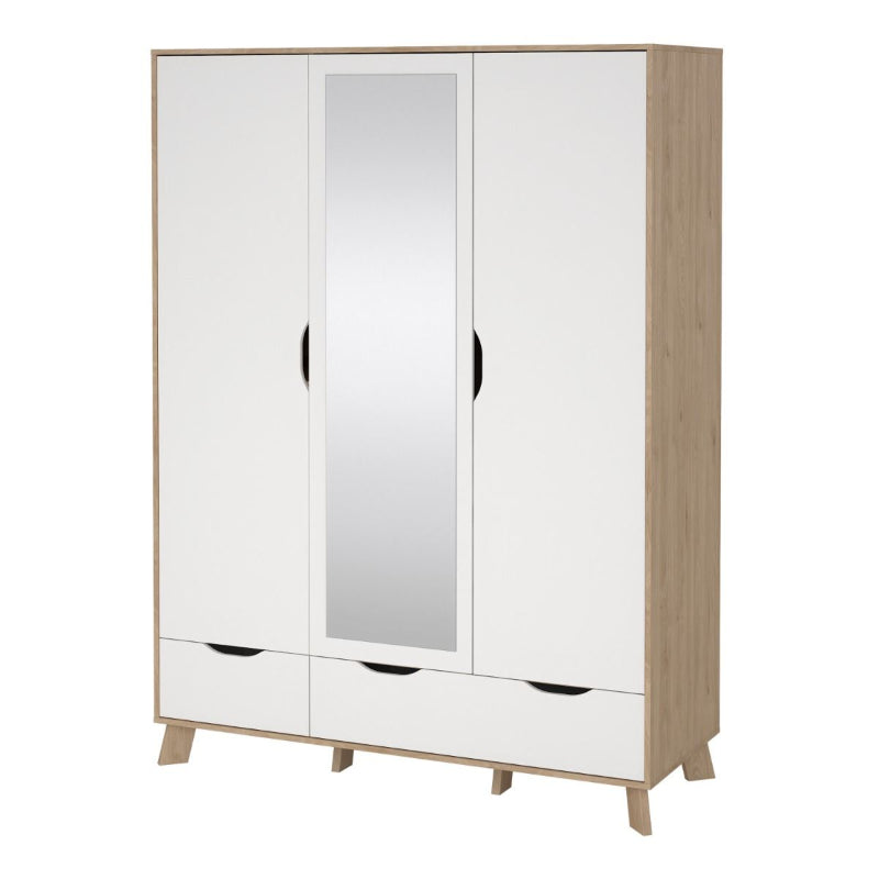 Ikast Wardrobe w/ 3 Doors & 2 Drawers & Mirror - White Tree Furniture