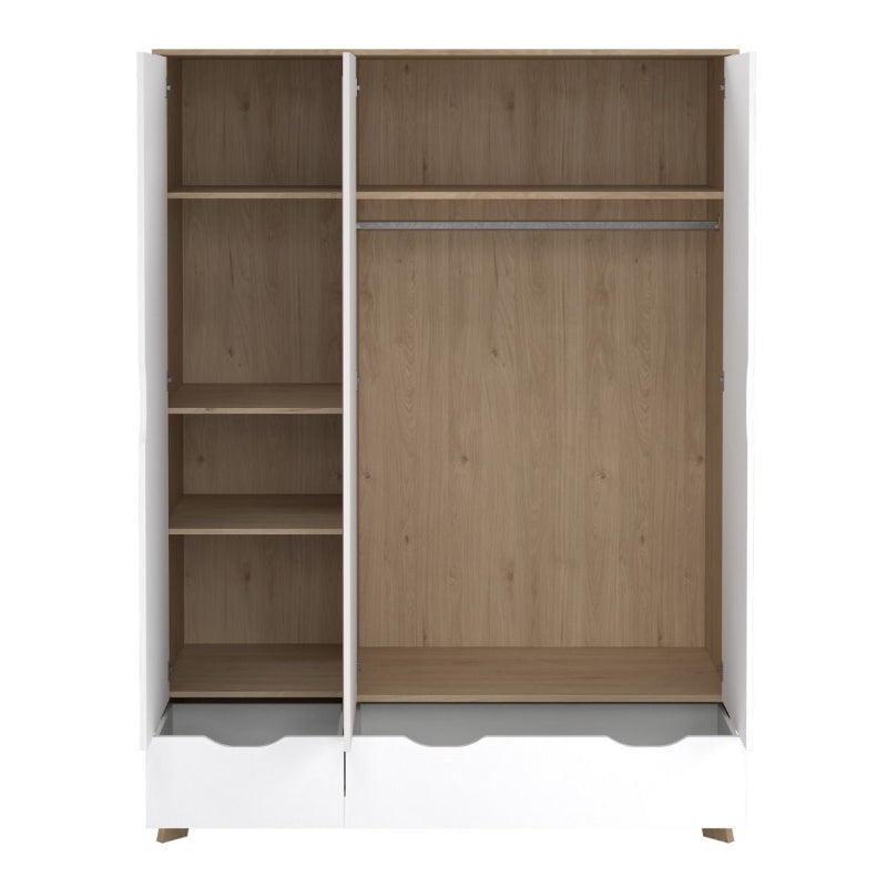 Ikast Wardrobe w/ 3 Doors & 2 Drawers & Mirror - White Tree Furniture