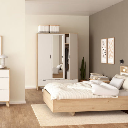 Ikast Wardrobe w/ 3 Doors & 2 Drawers & Mirror - White Tree Furniture