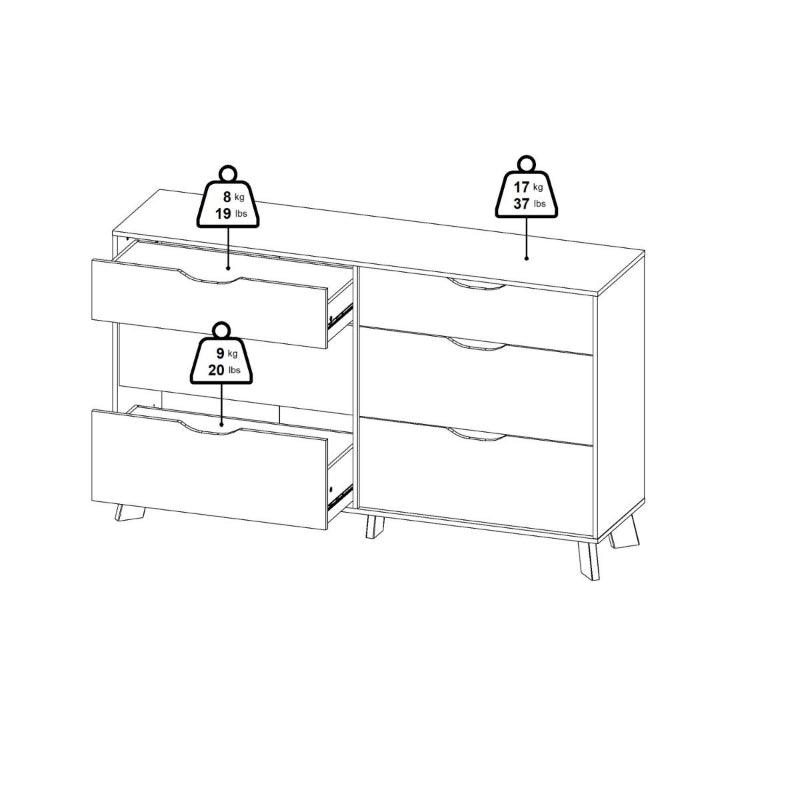 Ikast 6 Drawers Double Dresser in Jackson Hickory & White - White Tree Furniture