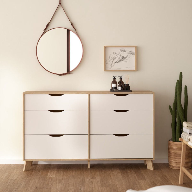 Ikast 6 Drawers Double Dresser in Jackson Hickory & White - White Tree Furniture