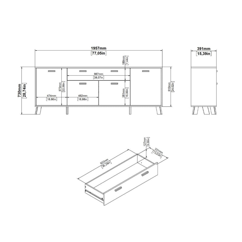 Ikast Sideboard w/ 4 Doors in Jackson Hickory & White - White Tree Furniture