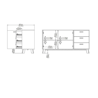 Ikast Sideboard w/ 3 Drawers in Jackson Hickory & White - White Tree Furniture