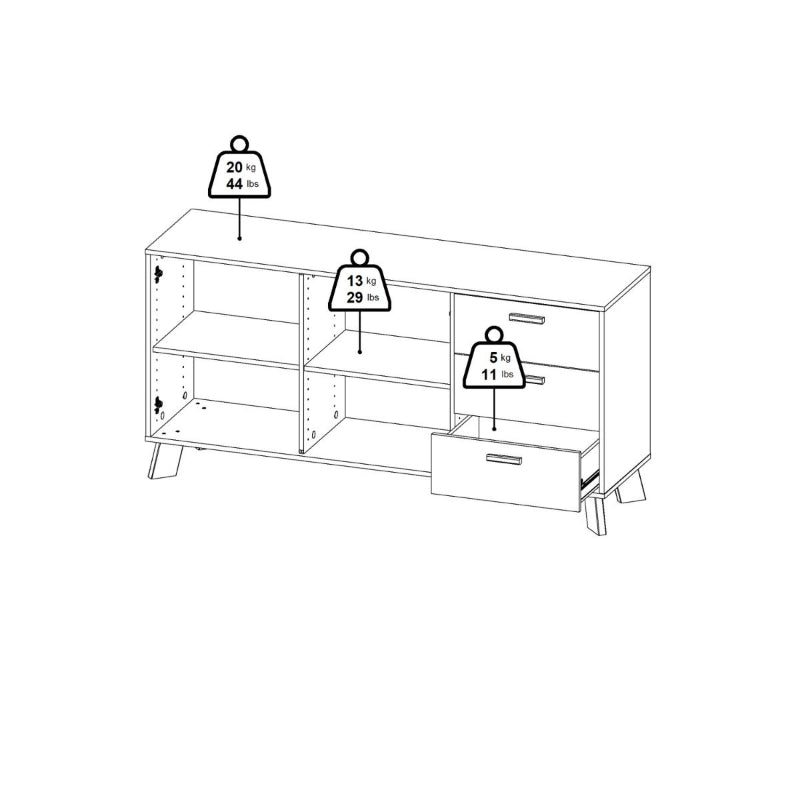 Ikast Sideboard w/ 3 Drawers in Jackson Hickory & White - White Tree Furniture