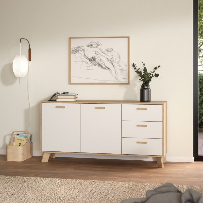 Ikast Sideboard w/ 3 Drawers in Jackson Hickory & White - White Tree Furniture