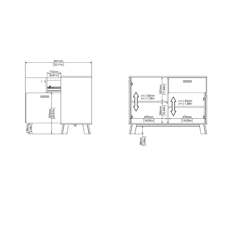 Ikast Sideboard w/ 1 Drawer in Jackson Hickory & White - White Tree Furniture