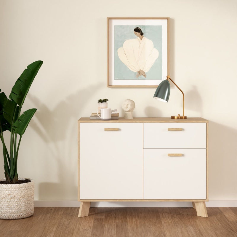 Ikast Sideboard w/ 1 Drawer in Jackson Hickory & White - White Tree Furniture