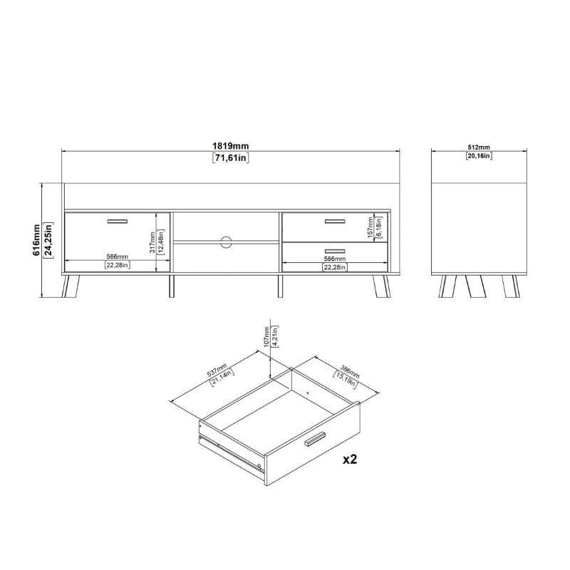 Ikast TV Unit w/ 2 Drawers in Jackson Hickory & White - White Tree Furniture